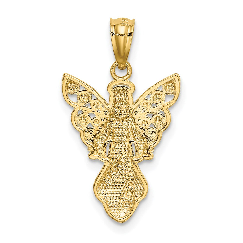 14K Gelb & Rhodium mit Rhodium Poliert / Strukturiert Engel Anhänger