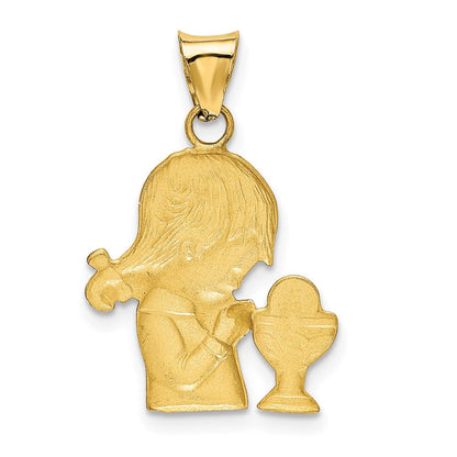 14K Gelb & Rhodium mit Rhodium Diamantiert Mädchen Kommunion Halbmassiv Anhänger