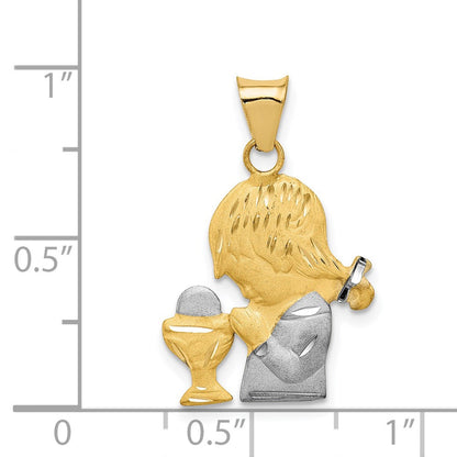 14K Gelb & Rhodium mit Rhodium Diamantiert Mädchen Kommunion Halbmassiv Anhänger