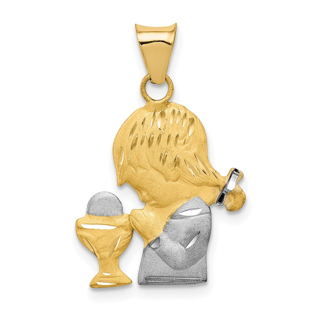 14K Gelb & Rhodium mit Rhodium Diamantiert Mädchen Kommunion Halbmassiv Anhänger