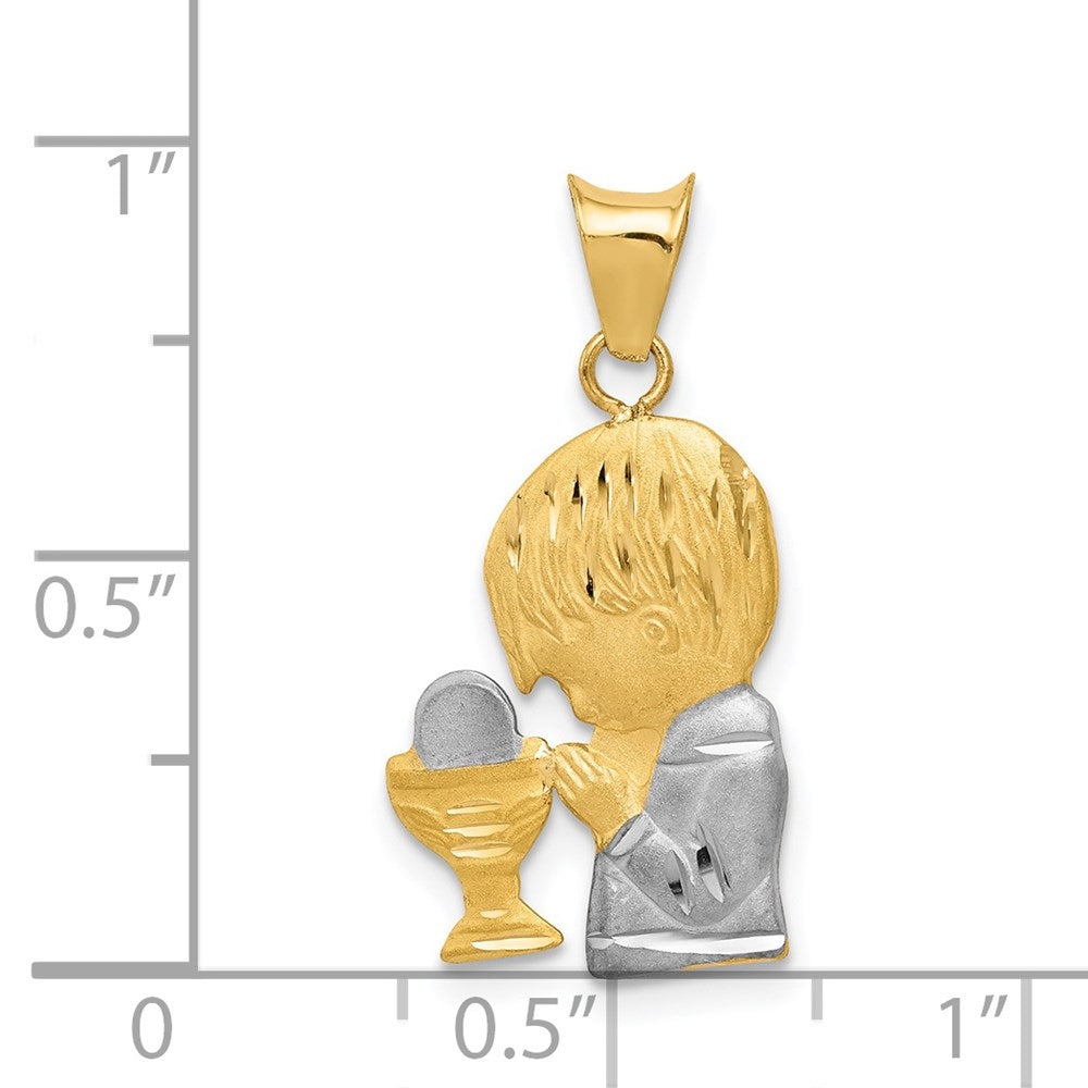 14K Gelb & Rhodium mit Rhodium Diamantiert Junge Kommunion Halbmassiv Anhänger