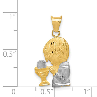 14K Gelb & Rhodium mit Rhodium Diamantiert Junge Kommunion Halbmassiv Anhänger
