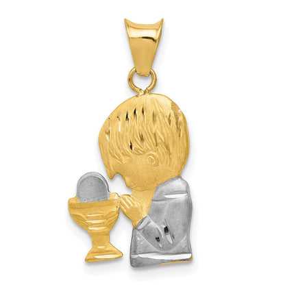 14K Gelb & Rhodium mit Rhodium Diamantiert Junge Kommunion Halbmassiv Anhänger