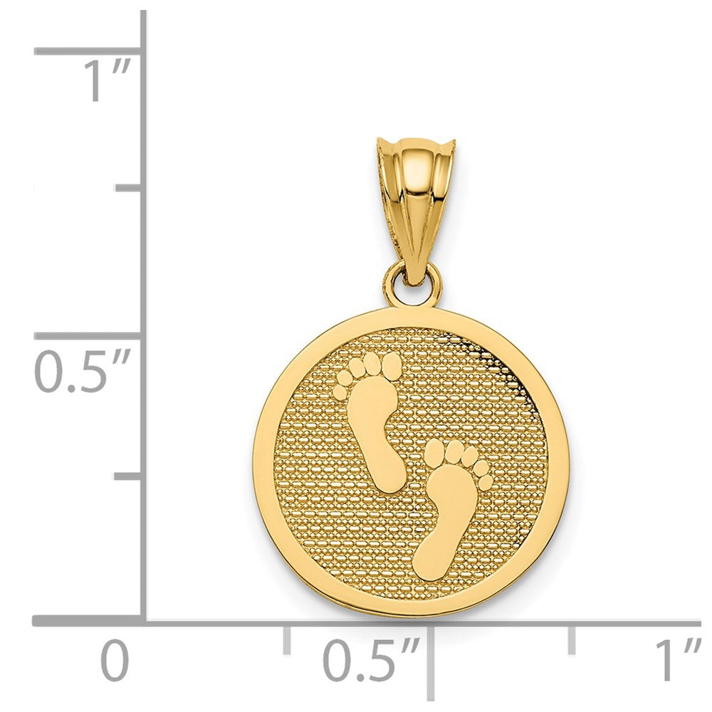 14 Karat Gelbgold Polierter Wendeanhänger „Glaube/Fußspuren“