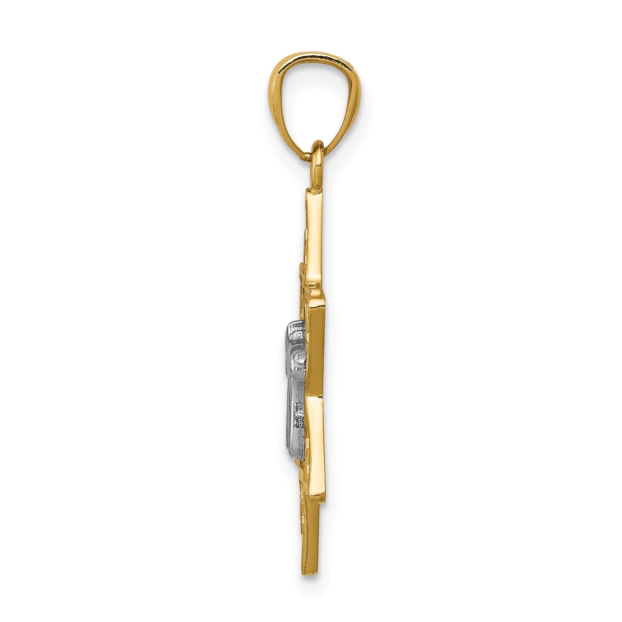 14K Bicolor Gold Polierter Davidstern-Anhänger mit Chai