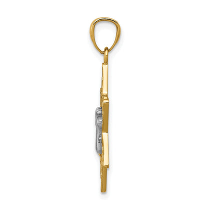 14K Bicolor Gold Polierter Davidstern-Anhänger mit Chai