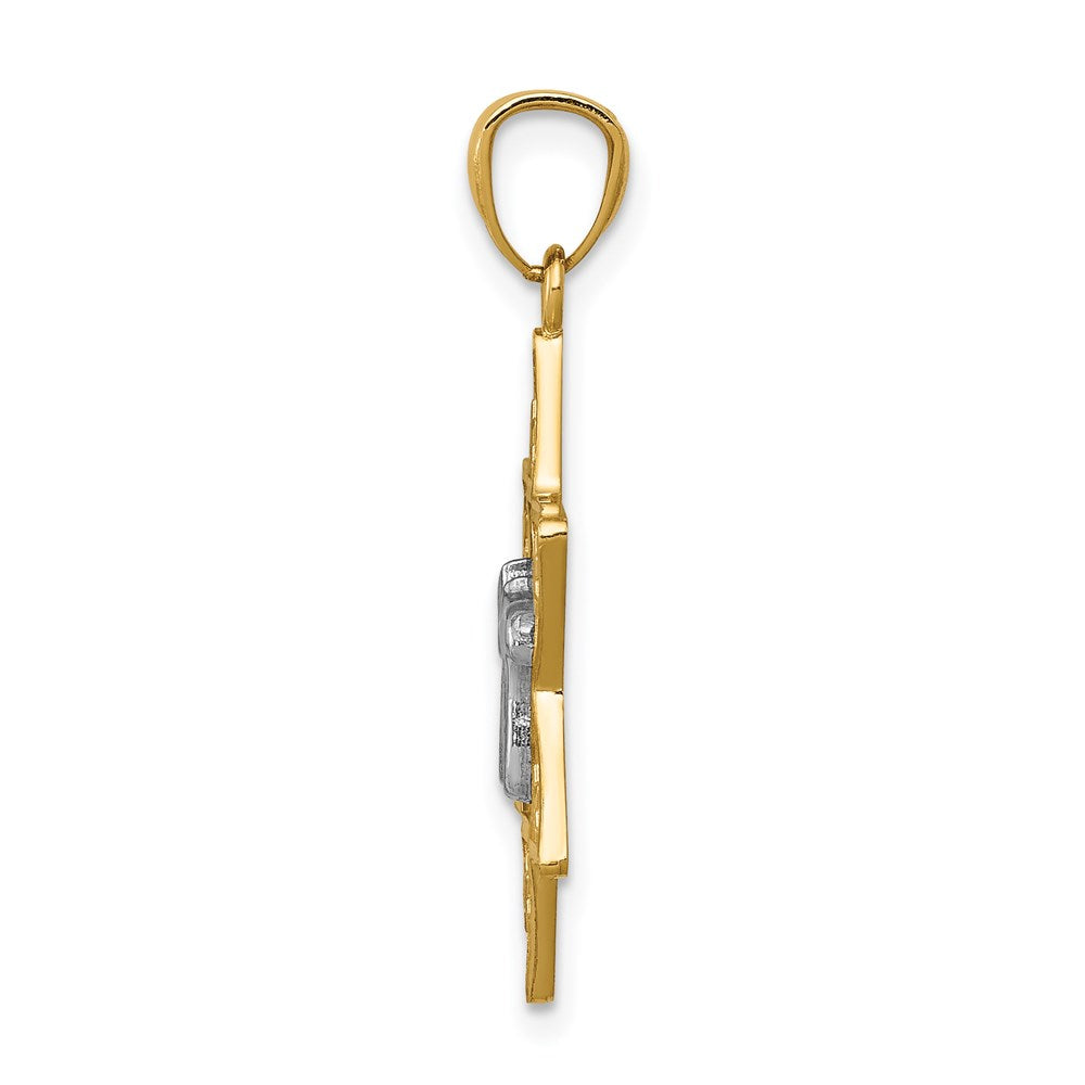 14K Bicolor Gold Polierter Davidstern-Anhänger mit Chai