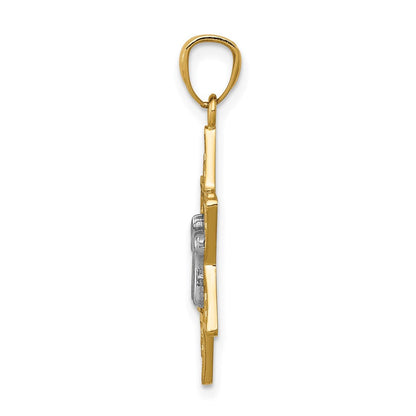 14K Bicolor Gold Polierter Davidstern-Anhänger mit Chai