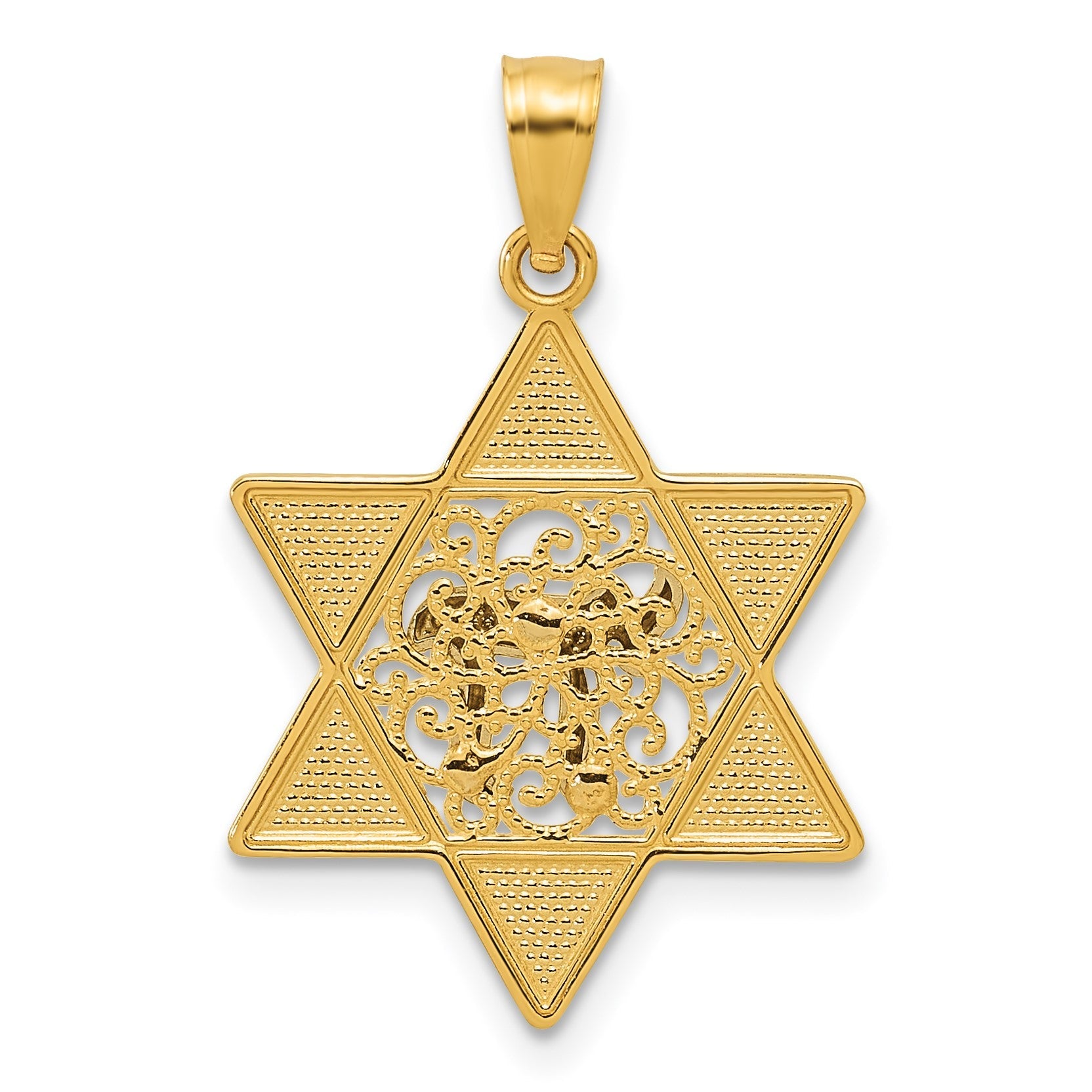 14K Bicolor Gold Polierter Davidstern-Anhänger mit Chai