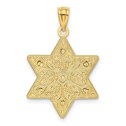 14K Bicolor Gold Polierter Wendbarer Filigraner Davidstern-Anhänger