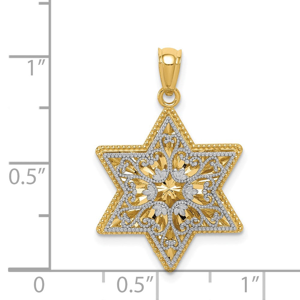 14K Bicolor Gold Polierter Wendbarer Filigraner Davidstern-Anhänger