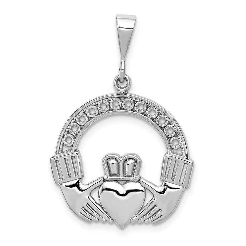 14K Weißgold Claddagh-Anhänger