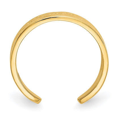 14K Gelbgold Zehenring, poliert, mit Wellenmuster und Blüte in der Mitte