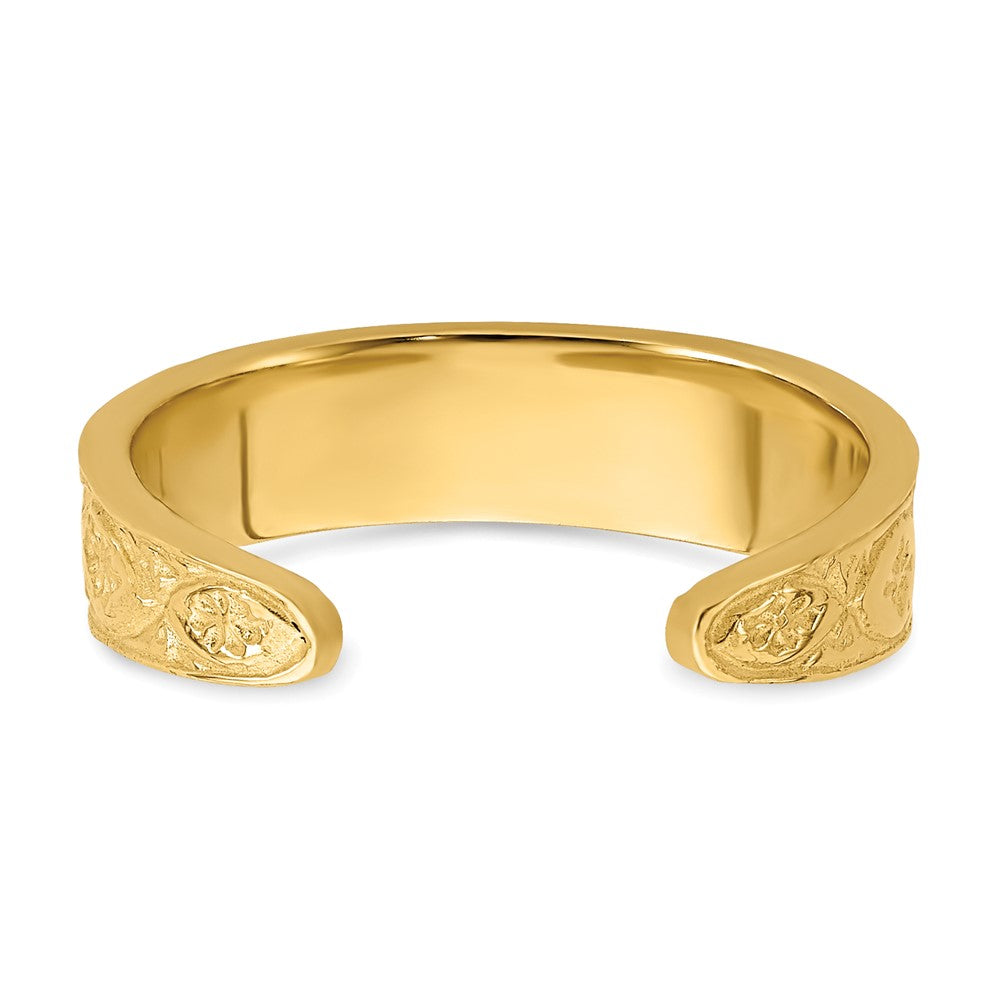 14K Gelbgold Zehenring, poliert, mit Wellenmuster und Blüte in der Mitte