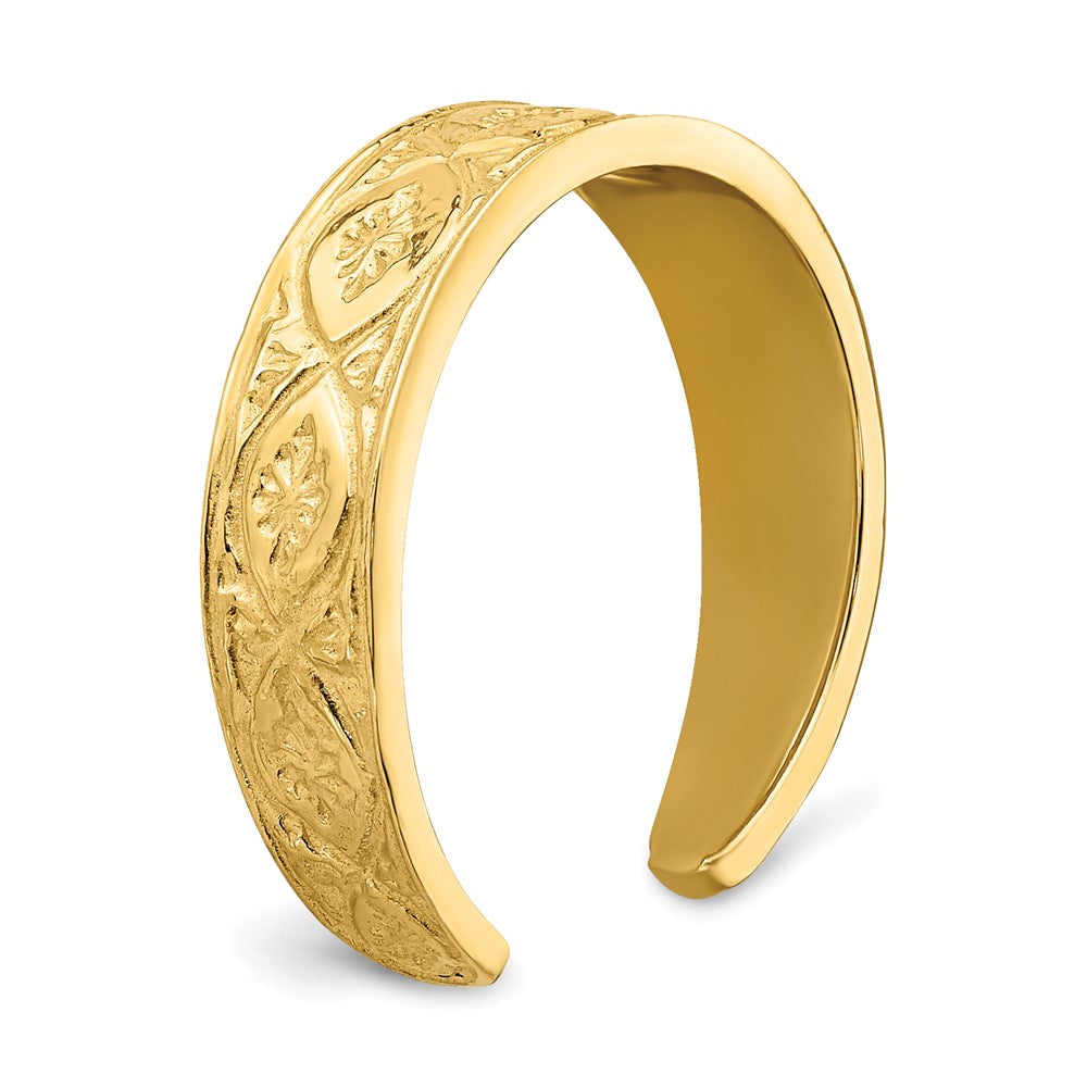 14K Gelbgold Zehenring, poliert, mit Wellenmuster und Blüte in der Mitte