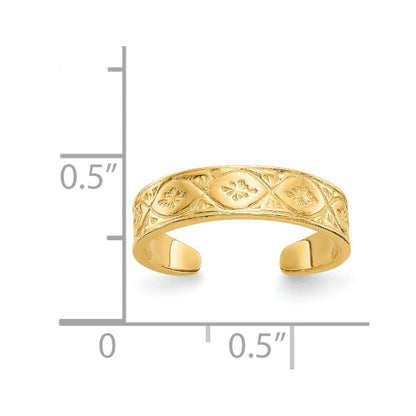 14K Gelbgold Zehenring, poliert, mit Wellenmuster und Blüte in der Mitte