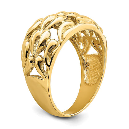 14K Gold Polierter Tropfen-Korbgeflecht-Ring