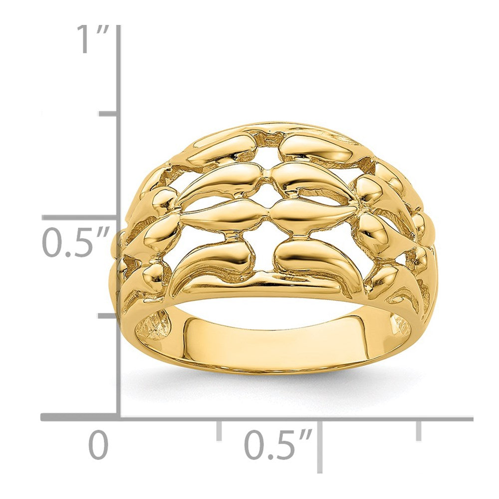 14K Gold Polierter Tropfen-Korbgeflecht-Ring