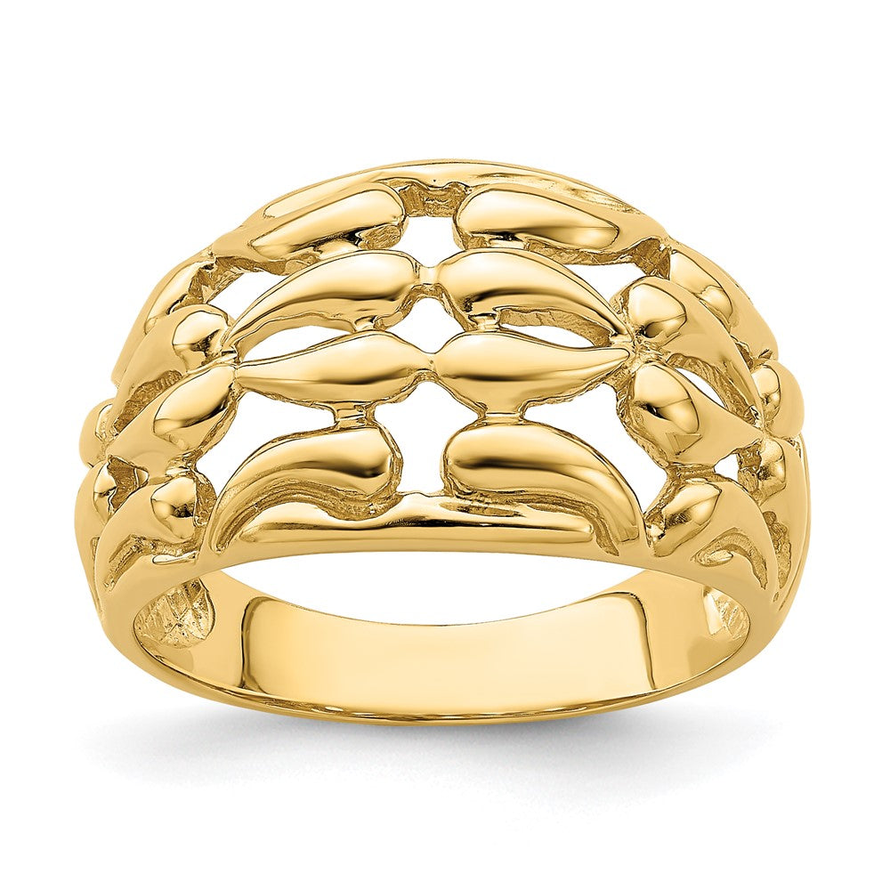 14K Gold Polierter Tropfen-Korbgeflecht-Ring