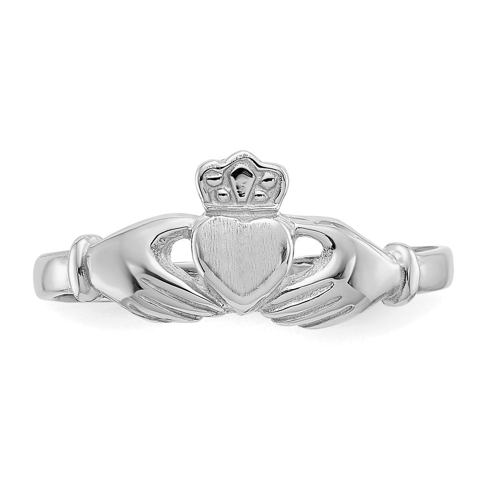 14K Weißgold Claddagh-Ring, poliert und satiniert