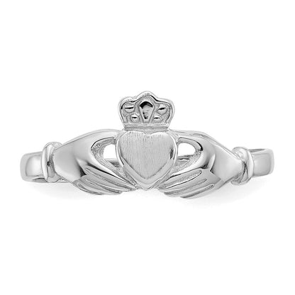 14K Weißgold Claddagh-Ring, poliert und satiniert