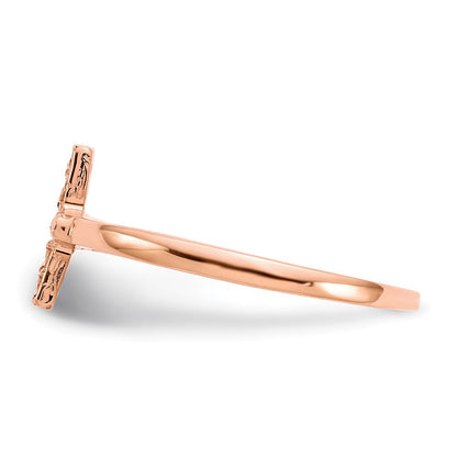 14K Roségold Poliert & Diamantschliff Kreuz-Ring