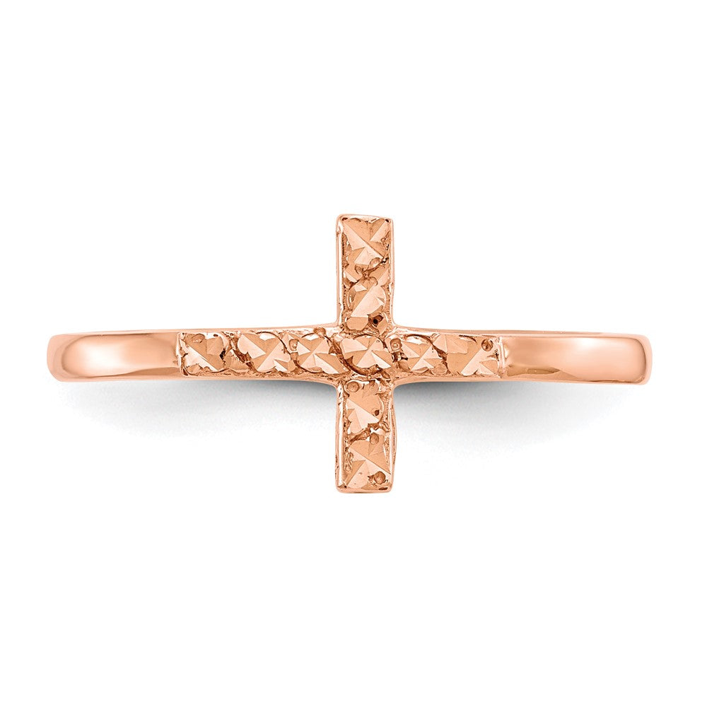 14K Roségold Poliert & Diamantschliff Kreuz-Ring
