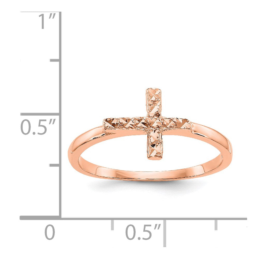 14K Roségold Poliert & Diamantschliff Kreuz-Ring