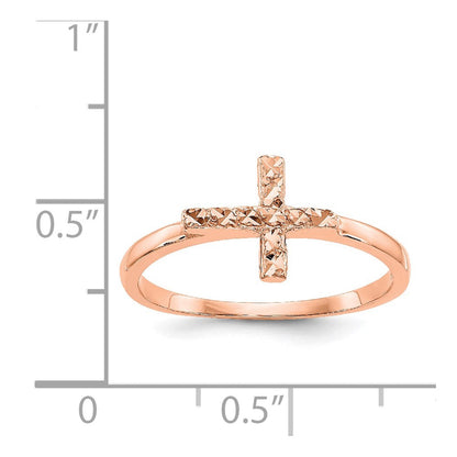 14K Roségold Poliert & Diamantschliff Kreuz-Ring