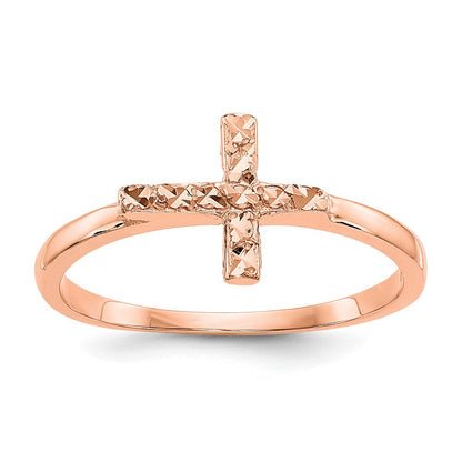 14K Roségold Poliert & Diamantschliff Kreuz-Ring