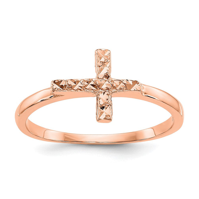14K Roségold Poliert & Diamantschliff Kreuz-Ring
