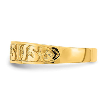 14K Gold Poliert Jesus mit Herzen Ring