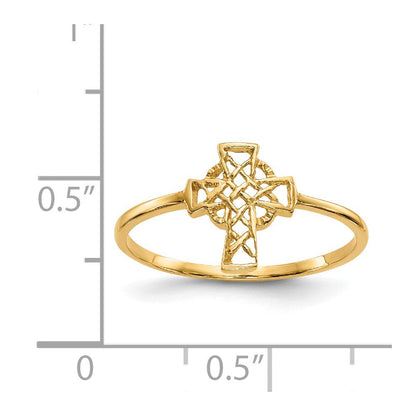 14K Gelbgold Poliert Keltisches Kreuz Ring