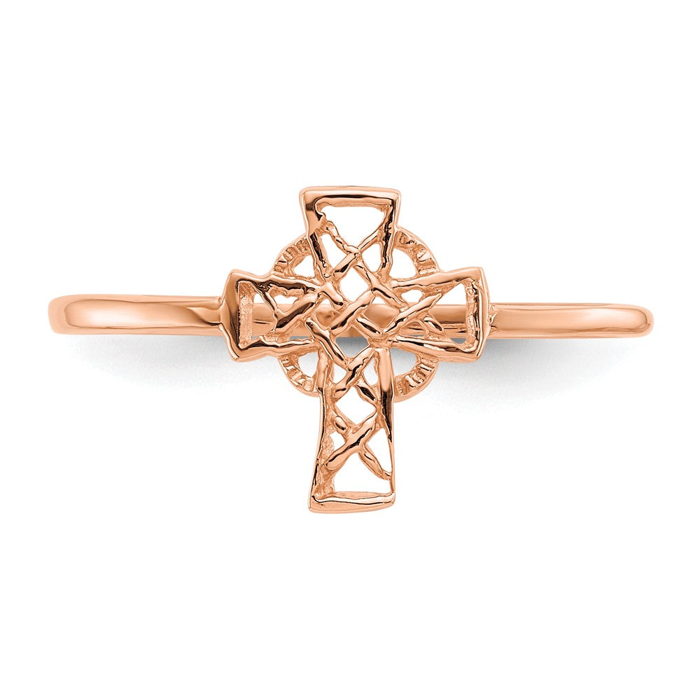 14K Roségold Polierter Keltisches-Kreuz-Ring