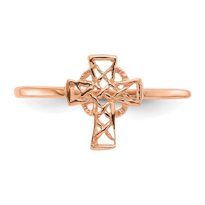 14K Roségold Polierter Keltisches-Kreuz-Ring