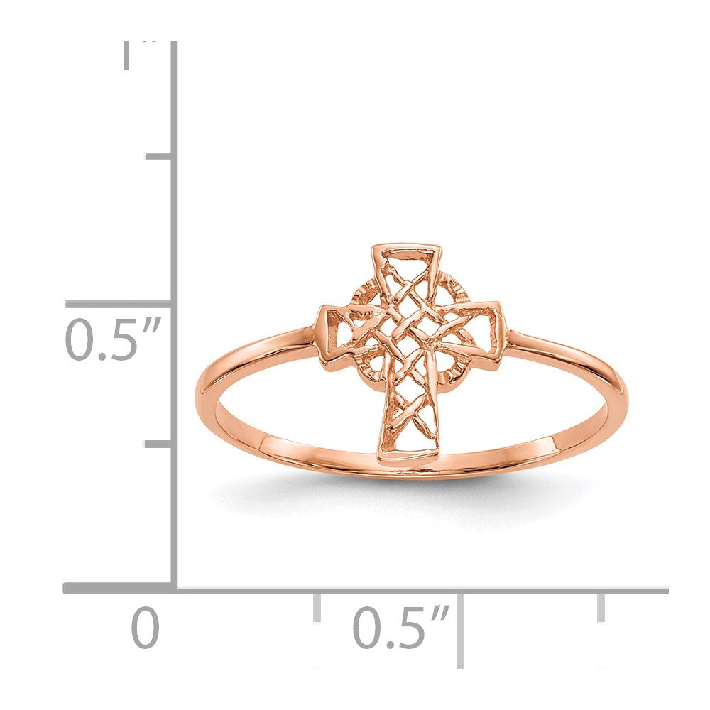 14K Roségold Polierter Keltisches-Kreuz-Ring