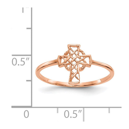 14K Roségold Polierter Keltisches-Kreuz-Ring
