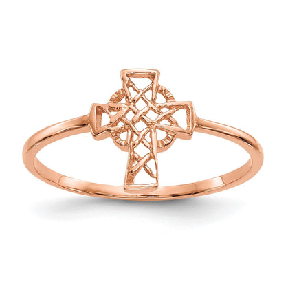 14K Roségold Polierter Keltisches-Kreuz-Ring