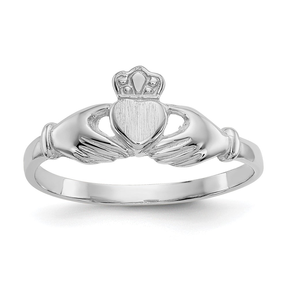 14K Weißgold Claddagh-Ring, poliert und satiniert
