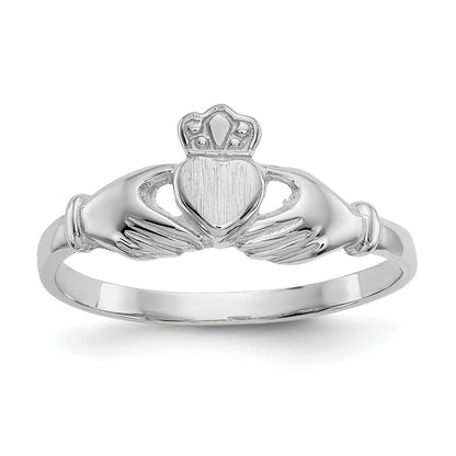 14K Weißgold Claddagh-Ring, poliert und satiniert