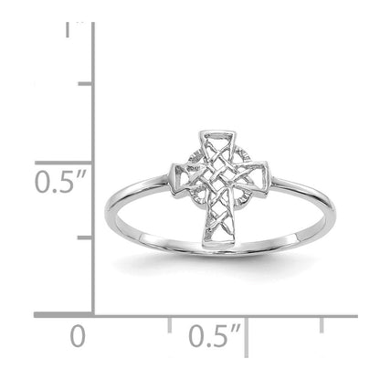 14K Weißgold Kreuzring mit Keltischem Design, poliert