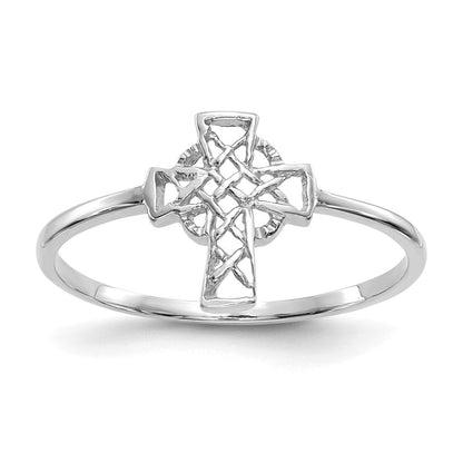 14K Weißgold Kreuzring mit Keltischem Design, poliert