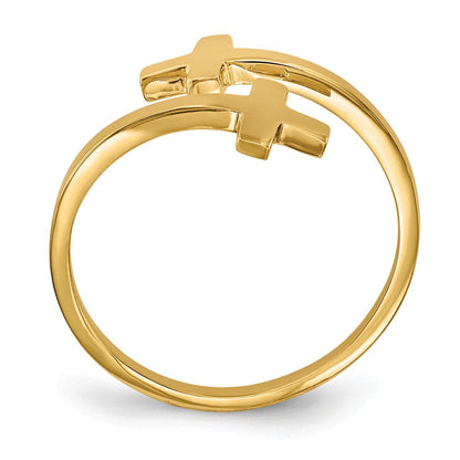 14K Gelbgold Polierter Doppelkreuz-Ring