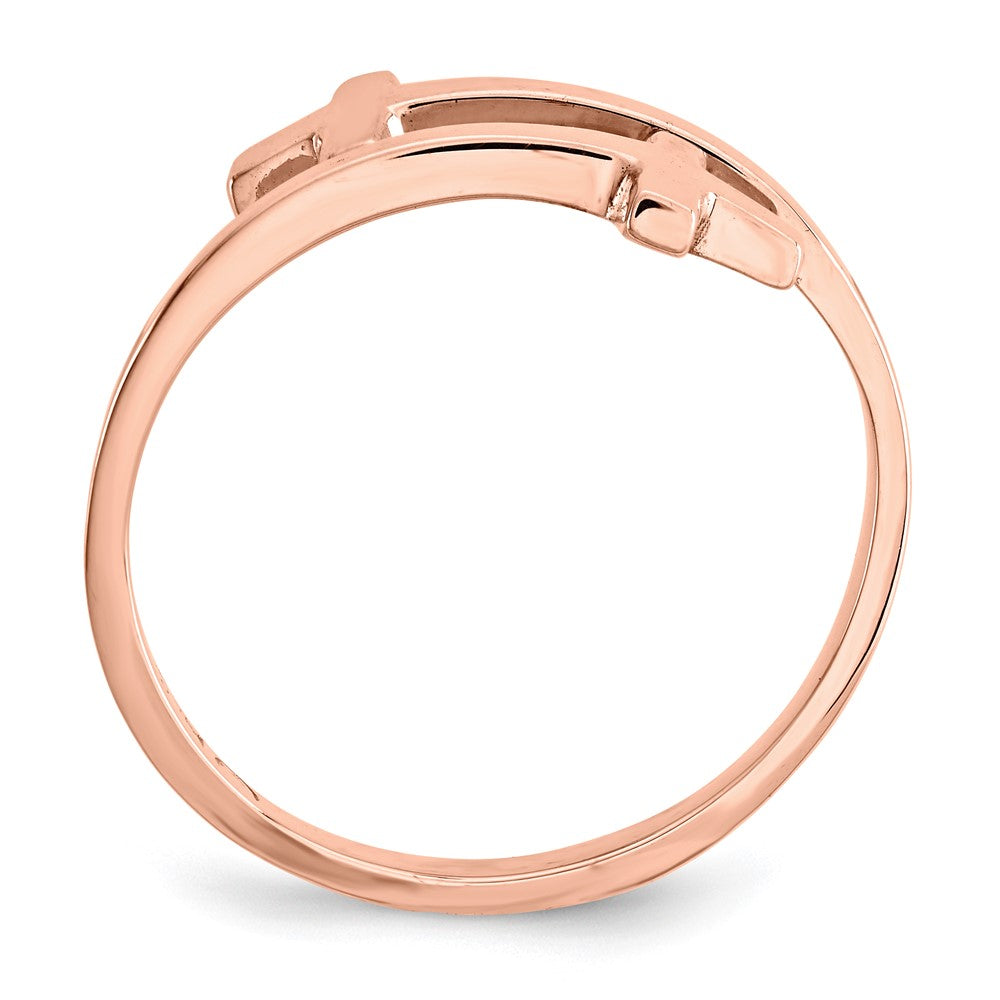 14K Roségold Ring mit poliertem Doppelkreuz