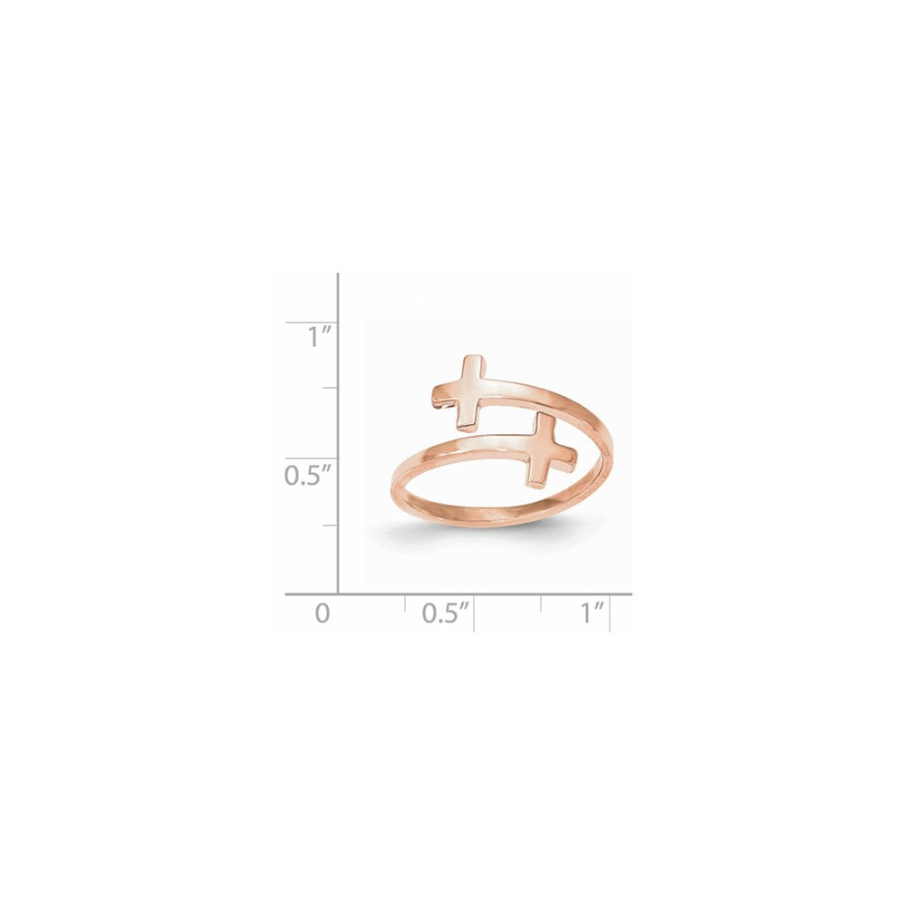 14K Roségold Ring mit poliertem Doppelkreuz