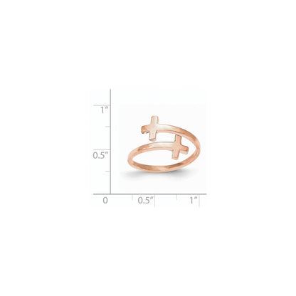 14K Roségold Ring mit poliertem Doppelkreuz