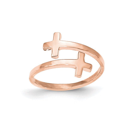 14K Roségold Ring mit poliertem Doppelkreuz