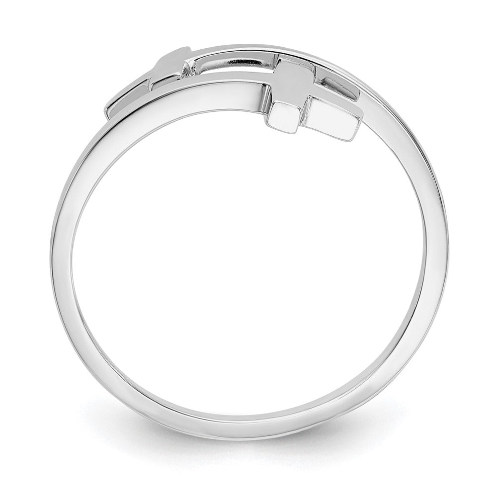 14K Weißgold Ring mit poliertem Doppelkreuz