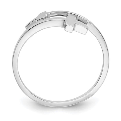 14K Weißgold Ring mit poliertem Doppelkreuz
