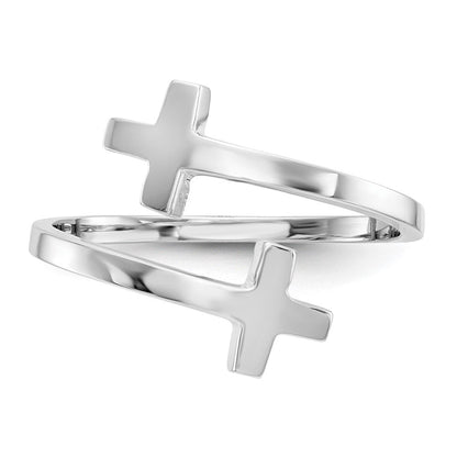 14K Weißgold Ring mit poliertem Doppelkreuz
